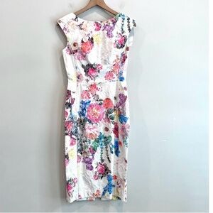 Alberto Malaki Textured Floral Sheath Dress -Size Large